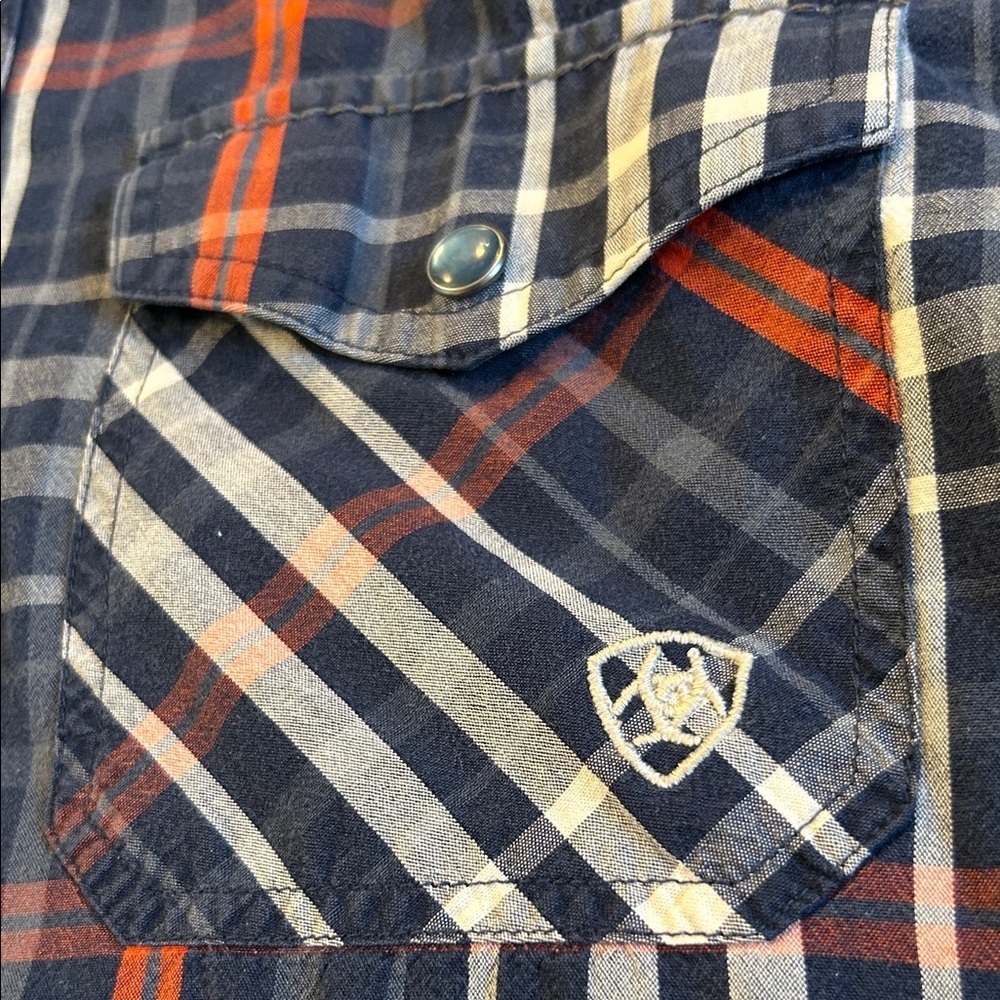 Ariat Pro Series Plaid Western Snap Shirt Mens Large Navy Red Pearl Snap - Picture 5 of 11